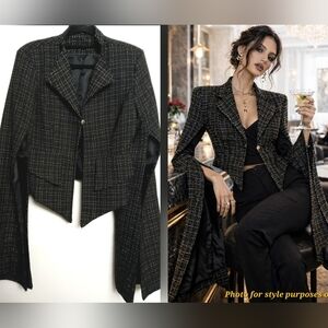 AVANT GARDE Blk TWEED Split Sleeve CROPPED COCKTAIL Blazer Jacket Women's Size S